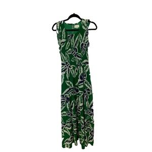 Melloday Smocked Floral Print Sleeveless Maxi Dress Women's Medium Green Hipster